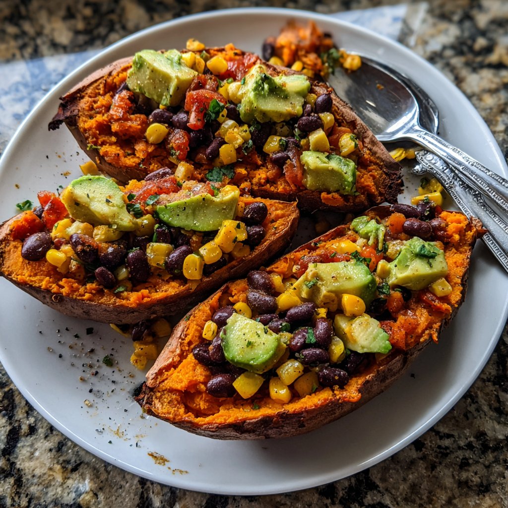 Baked Sweet Potato Veggie Boats